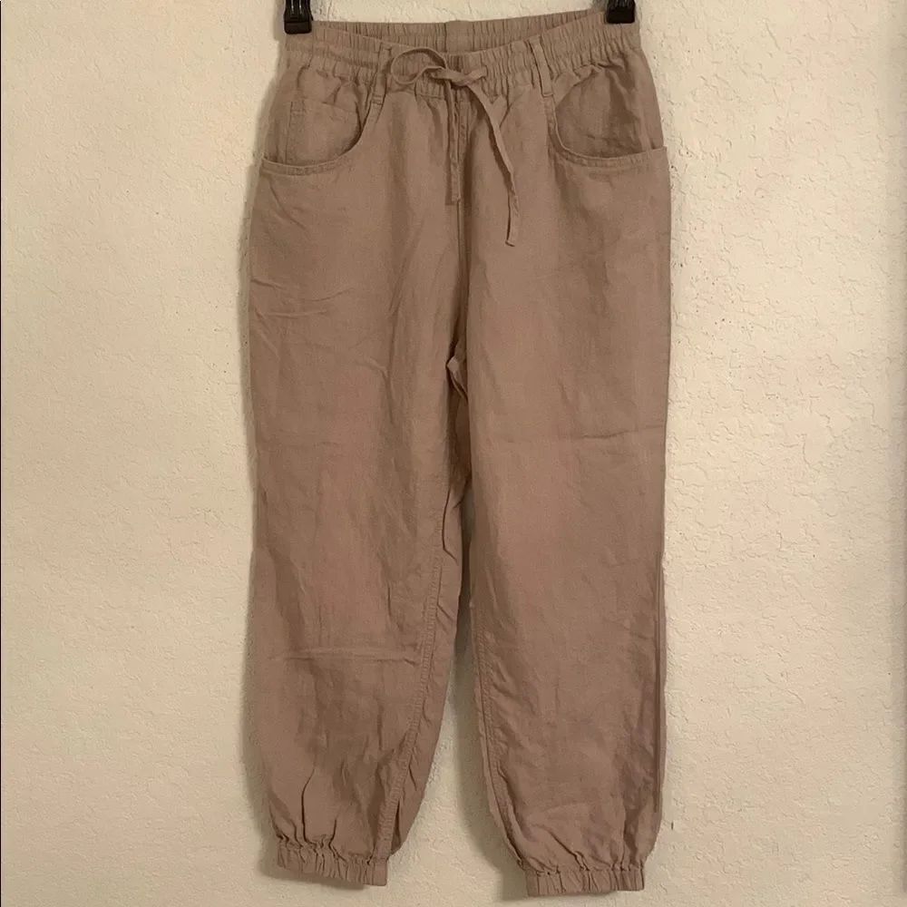 Zara Women’s Joggers Beige Latte Drawstring Pockets Tapered Leg Size S